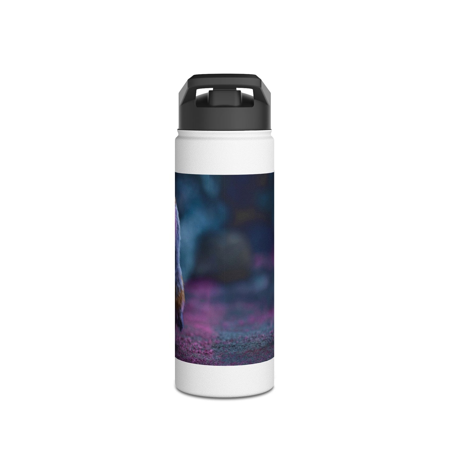 Purple Owl with Velvet Heart Stainless Steel Water Bottle, Standard Lid – Midnight Whimsy Companion