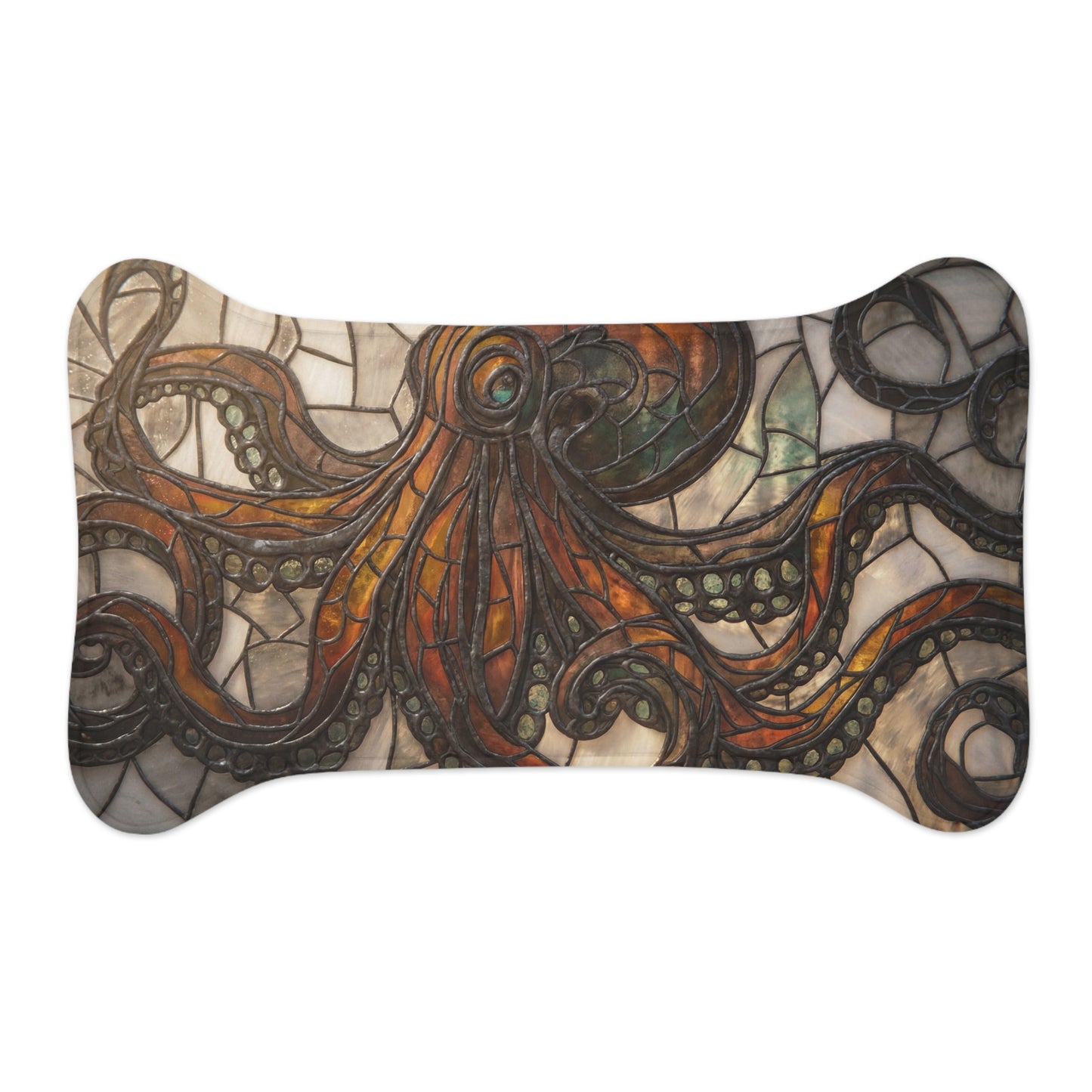 Stained Glass Octopus Pet Feeding Mats – Amber Tentacle Tapestry
