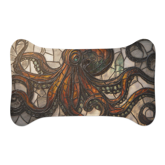 Stained Glass Octopus Pet Feeding Mats – Amber Tentacle Tapestry