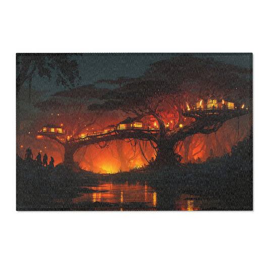 Nightfall Treehouse Village Rug – Emberlit Canopy Dreamscape
