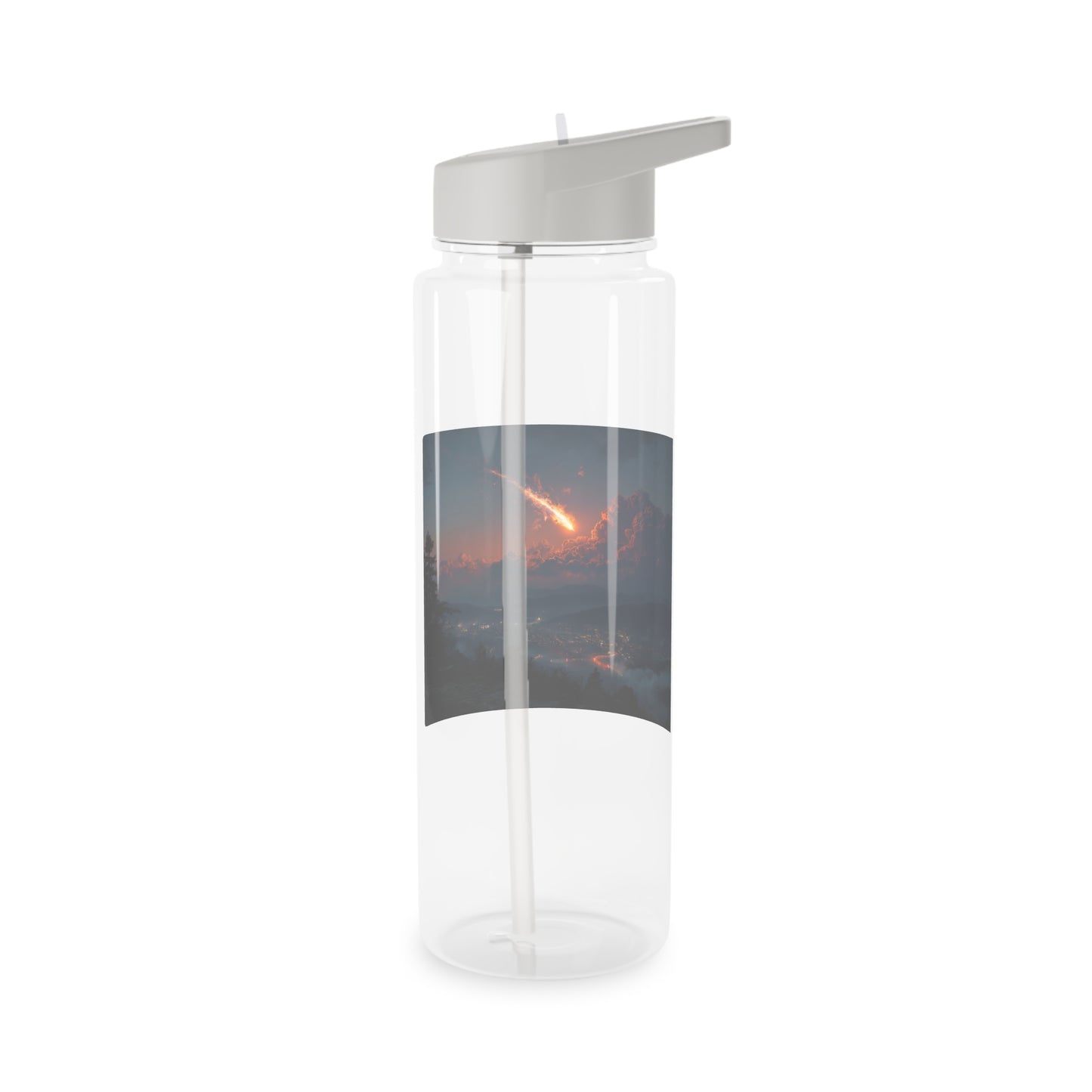 Meteor Over Mountain City Tritan Water Bottle – Fiery Trail Across Twilight Valley