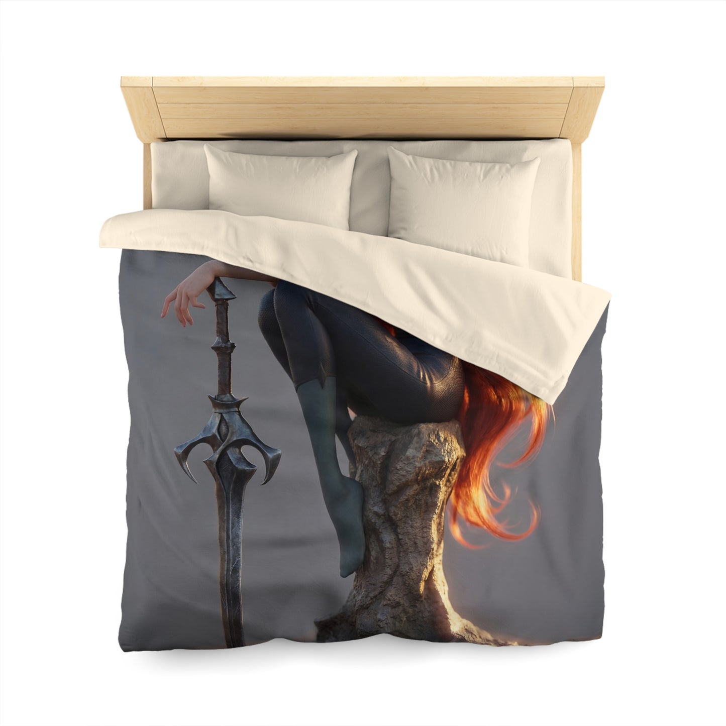 Crimson Sentinel Microfiber Duvet Cover – Sunset Warrior’s Resting Place