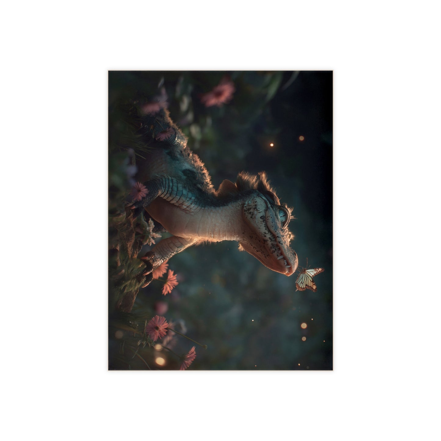 Gentle Crocodile and Butterfly Ceramic Photo Tile – Twilight Garden Whispers