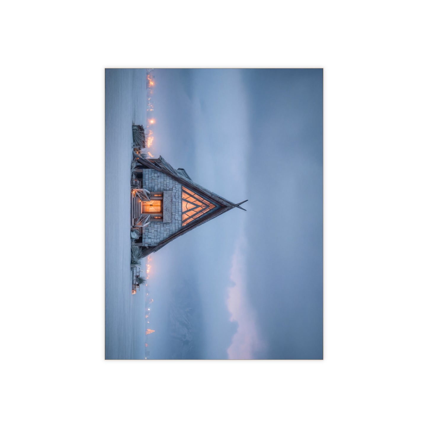 Frostbound A-Frame Cabin Ceramic Photo Tile – Warm Light in a Winter Hush