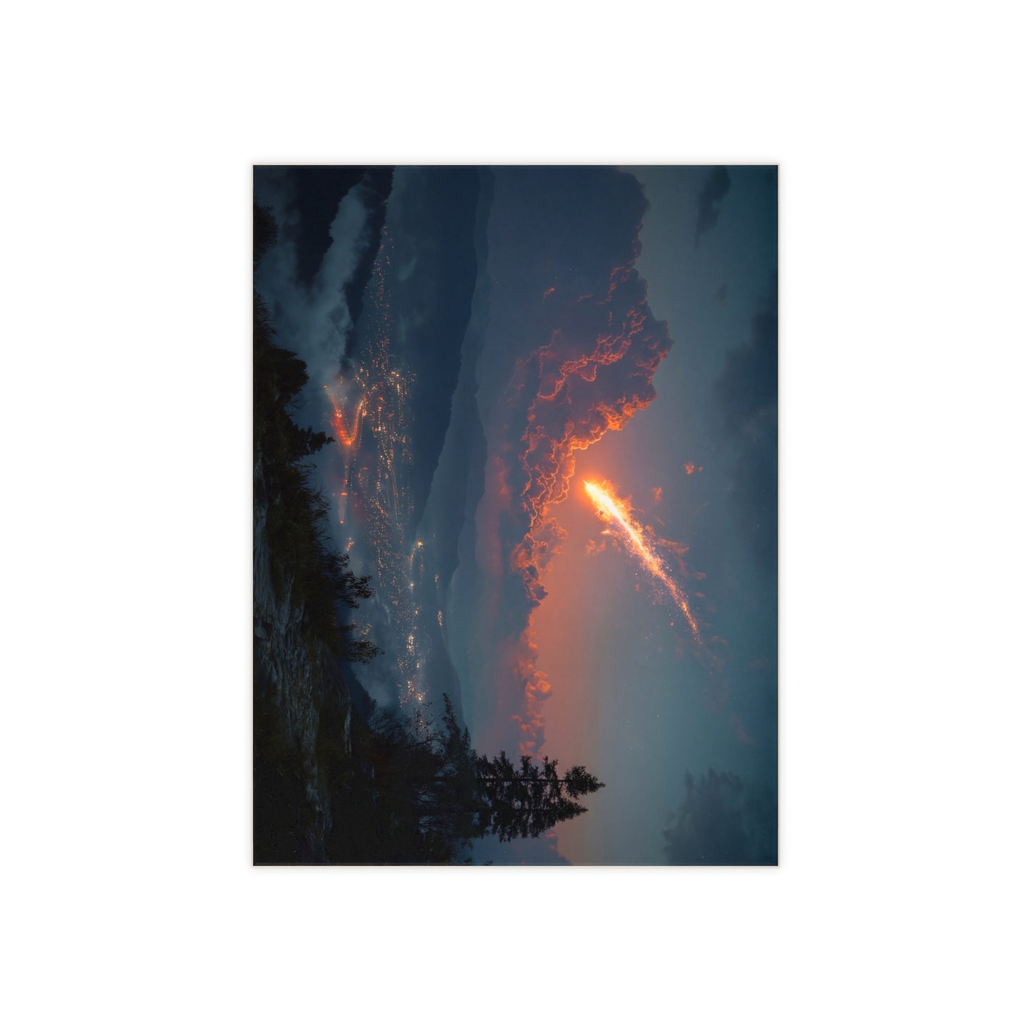 Celestial Fireball Ceramic Photo Tile – Dawn’s Meteor Over Mountain Vale