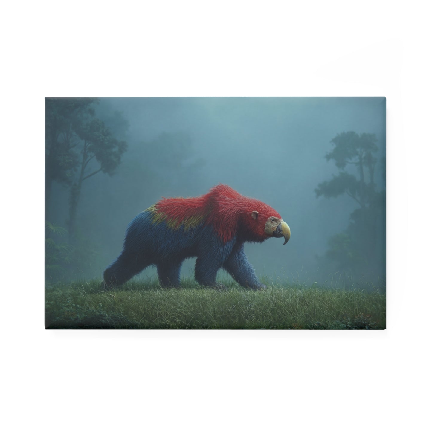 Parrot-Bear in Misty Jungle Button Magnet, Rectangle (1 & 10 pcs) – Velvet-Plumed Guardian of the Fog