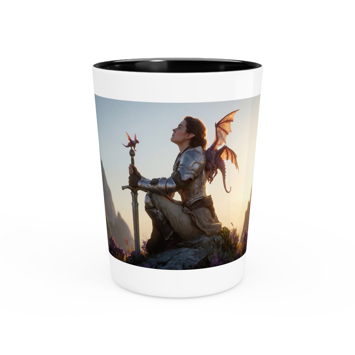 Dragon-Scaled Sentinel Shot Glass – Sunset Pact with a Winged Ally