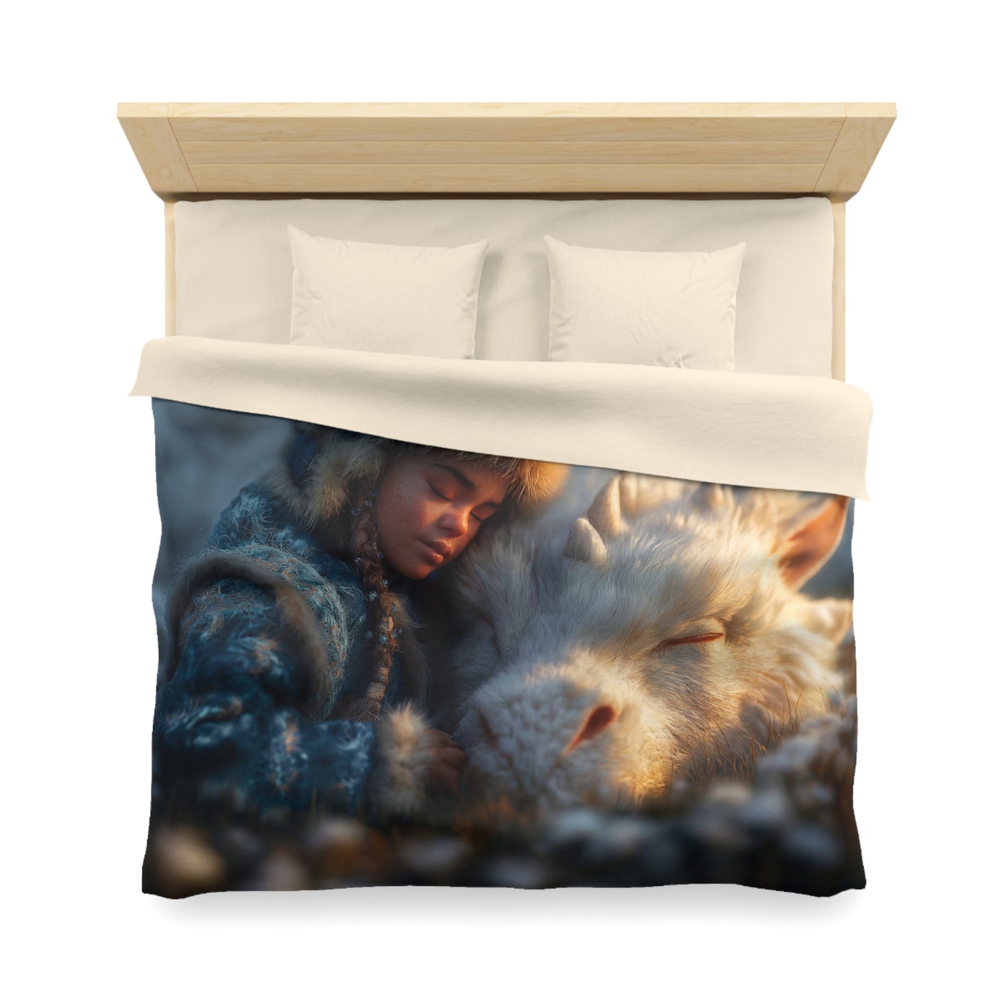 Dragon Guardian Duvet Cover – Snowy Sentinels Resting Together