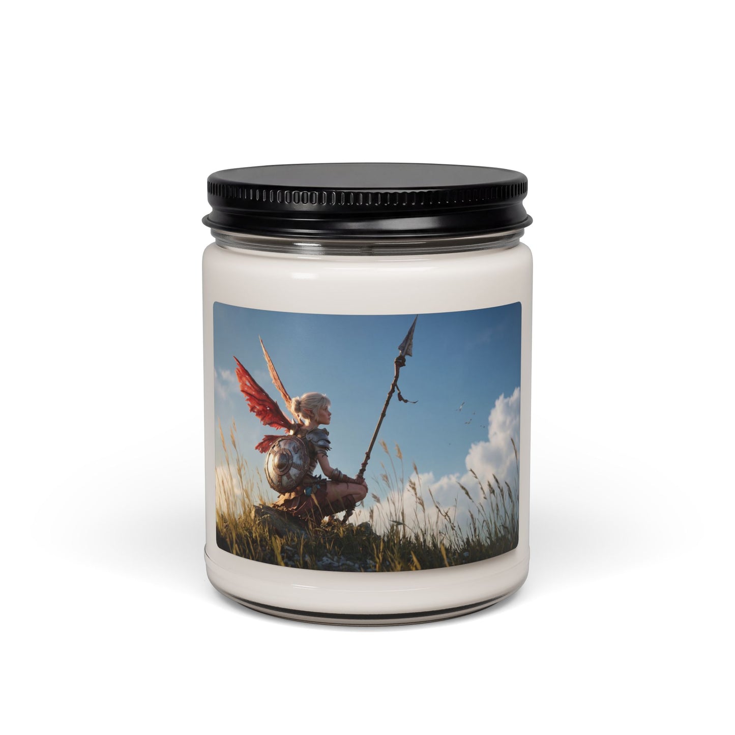 Angelic Warrior on Summit Scented Soy Candle, 9oz – Sunset Vigil in Crimson Wings