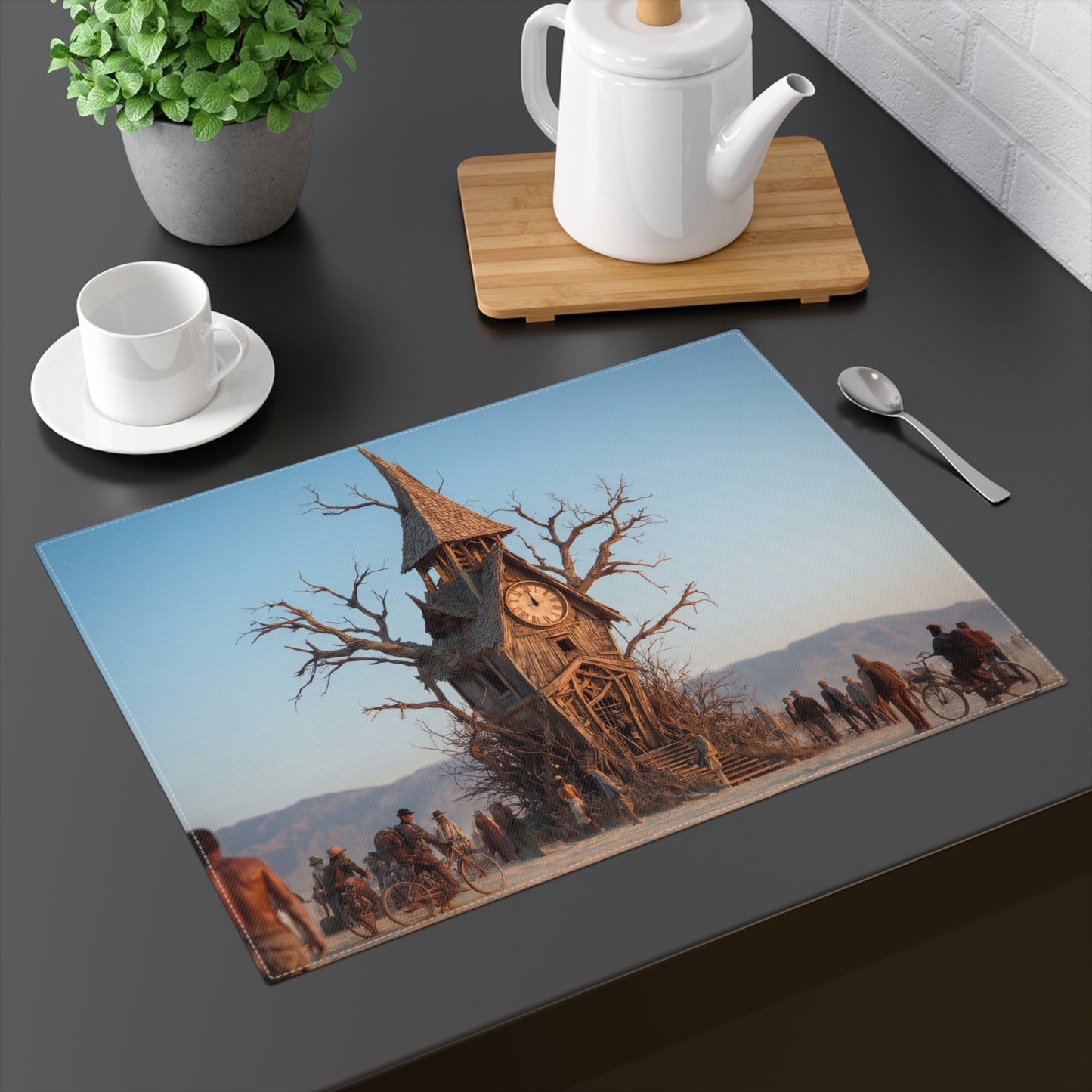 Clocktower in the Desert Placemat – Where Time Stands Still in Golden Dust