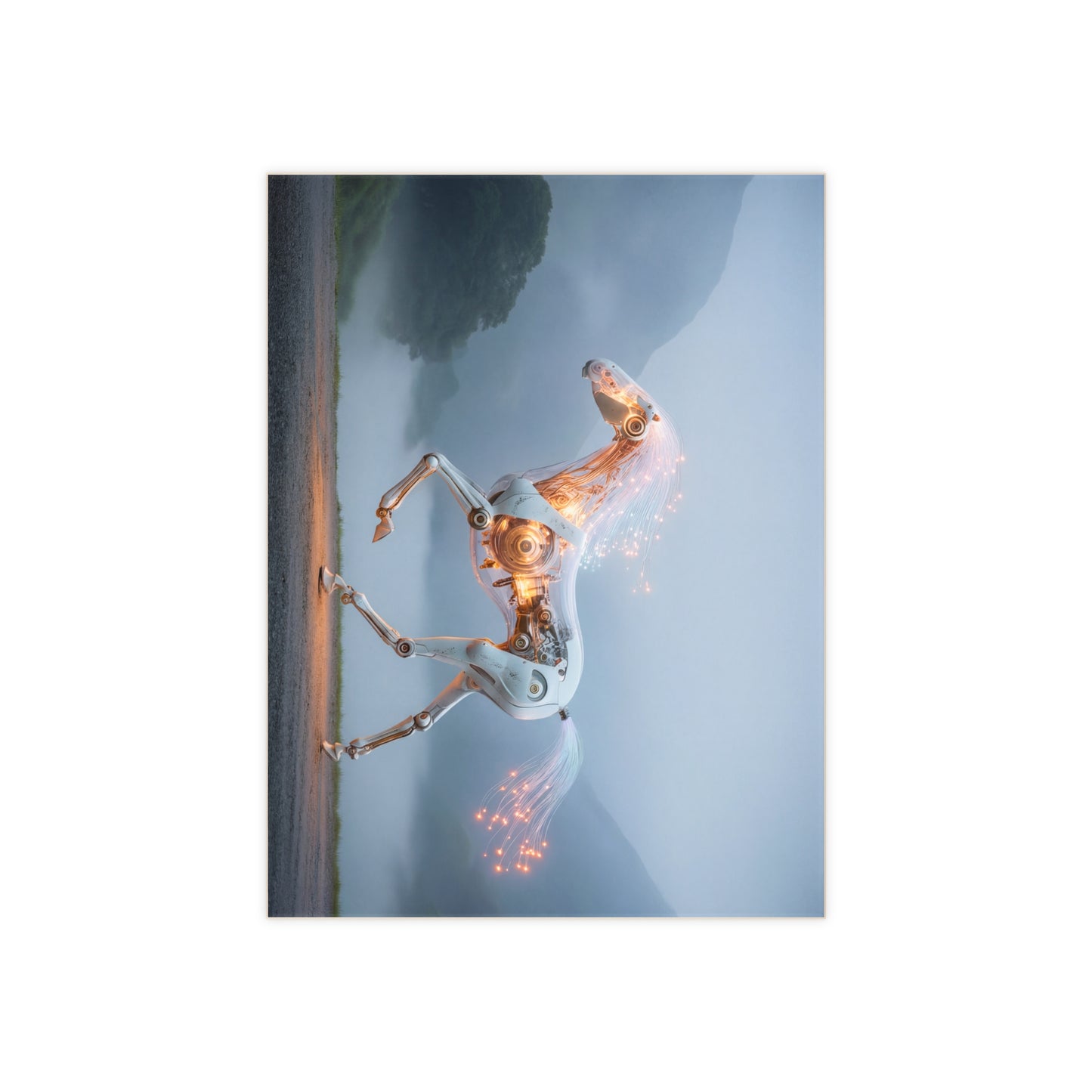 Cybernetic Stallion Ceramic Photo Tile – Neon Circuit Dreamscape