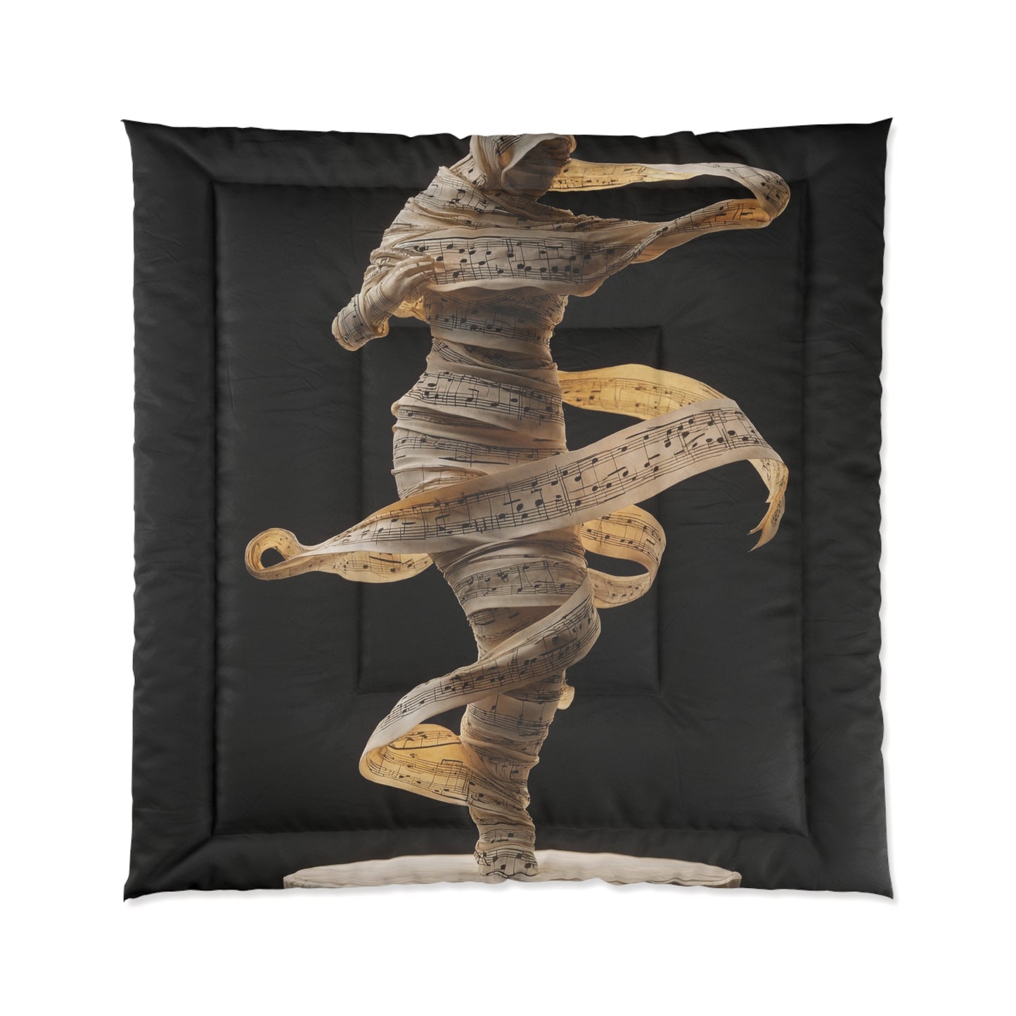 Melodic Muse Comforter – Golden Sheet Music Whirlwind