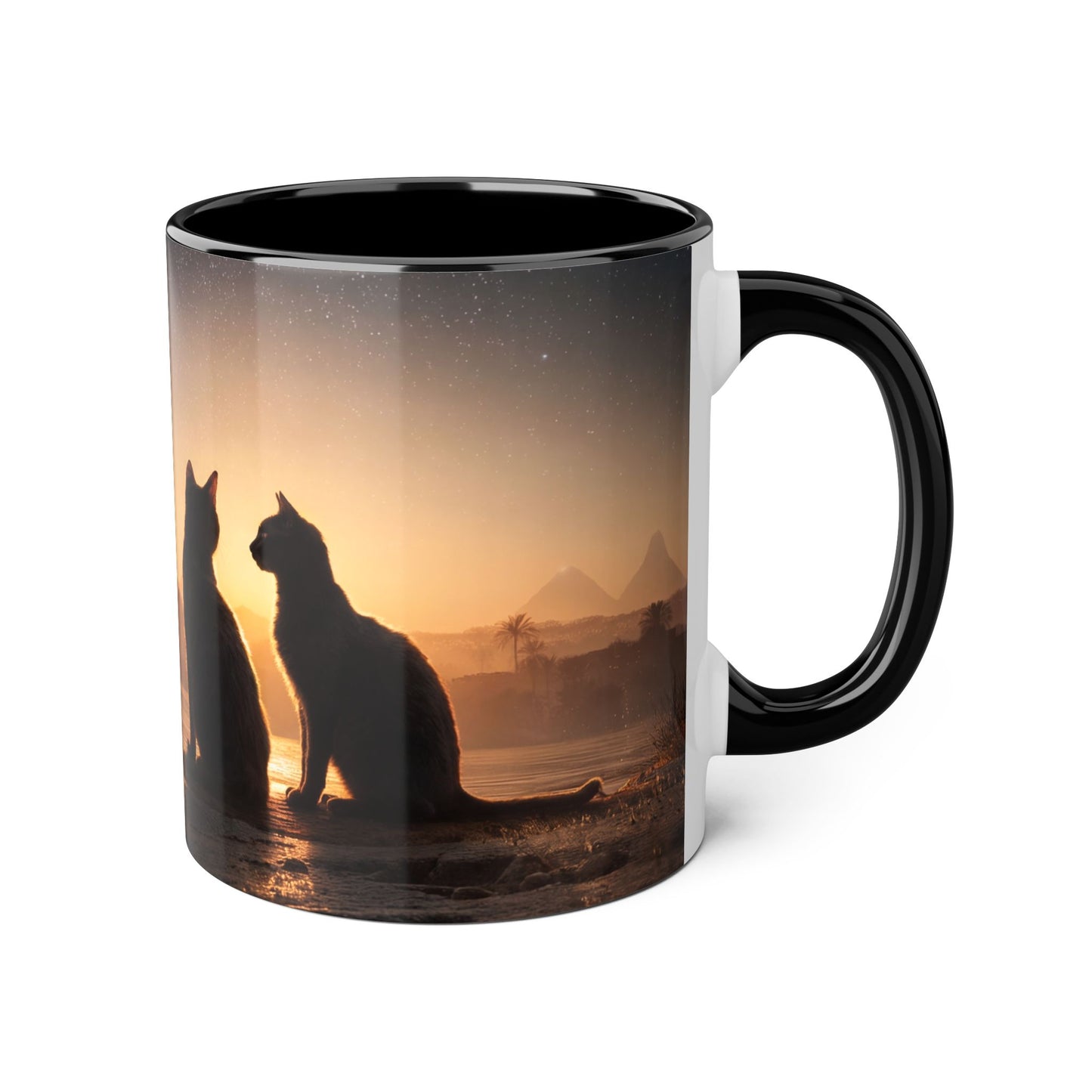 Twin Cats at the Pyramids Accent Mugs, 11oz – Nile Starlight Silhouette