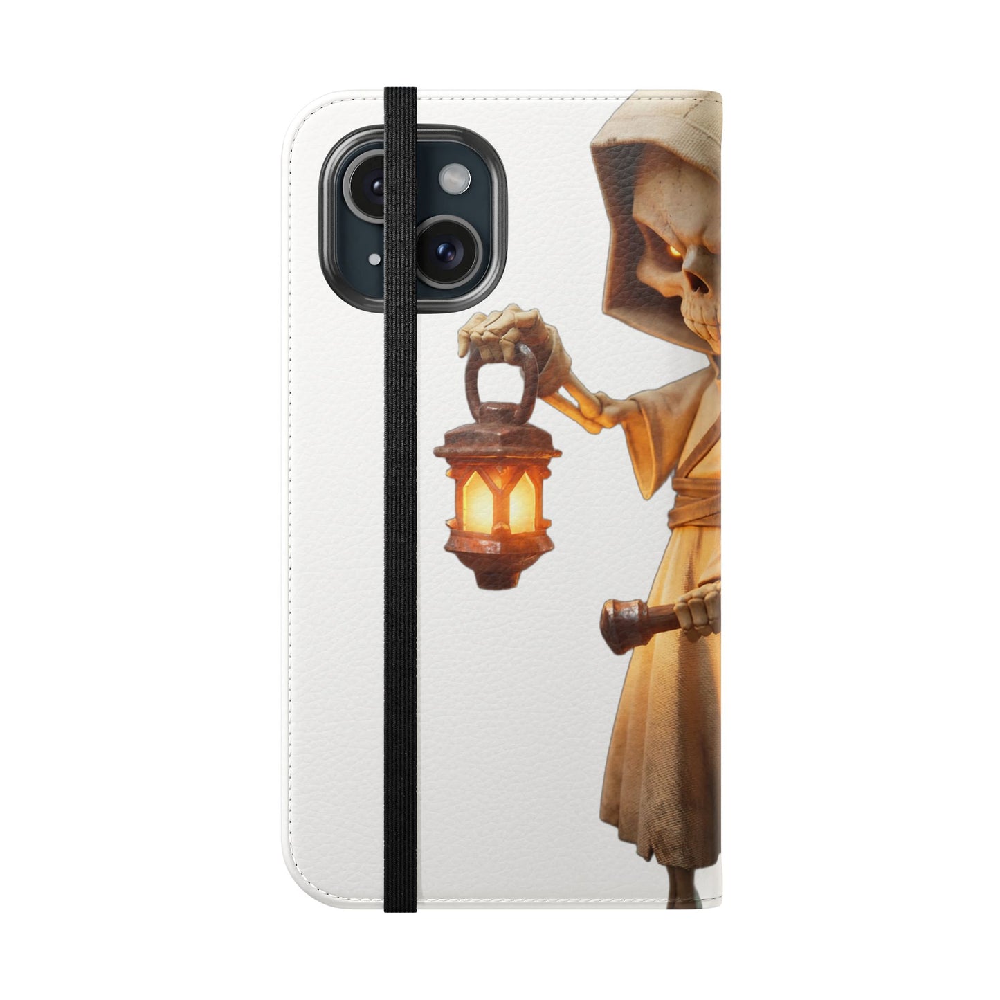 Lantern-Bearing Sentinel Flip Cases – Hooded Guardian with Scythe and Warm Glow