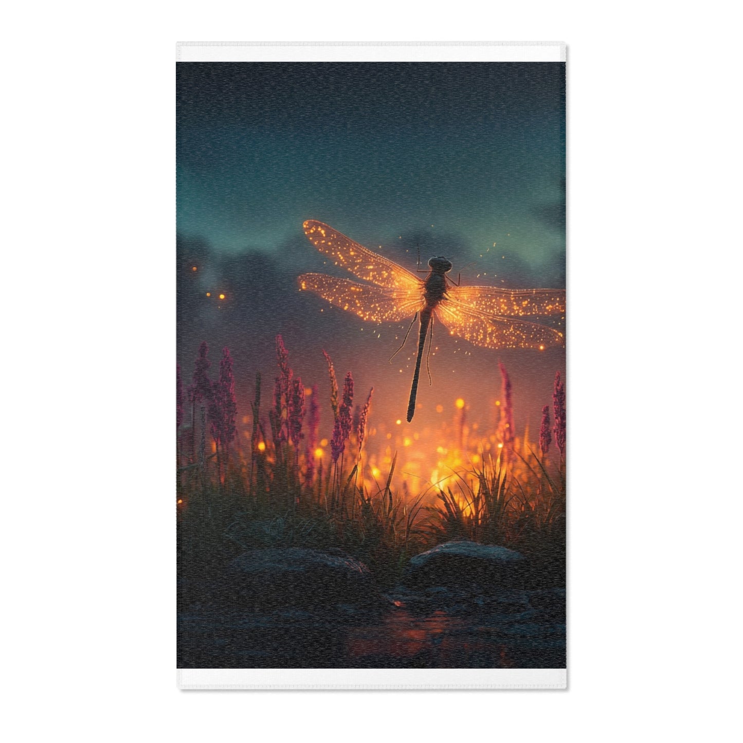 Glowing Dragonfly Area Rug – Twilight Meadow Dreamscape
