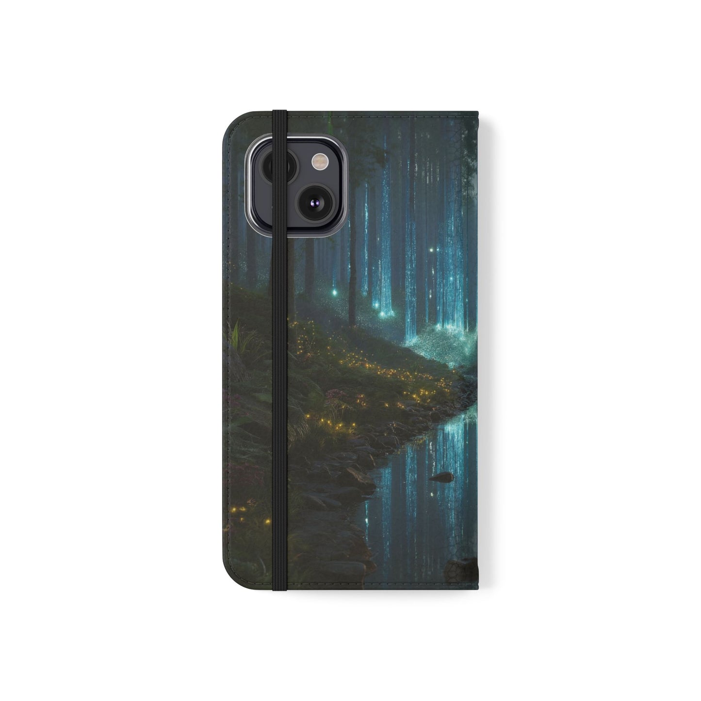 Bioluminescent Forest Flip Cases – Cyan Lightfall Stream Cover