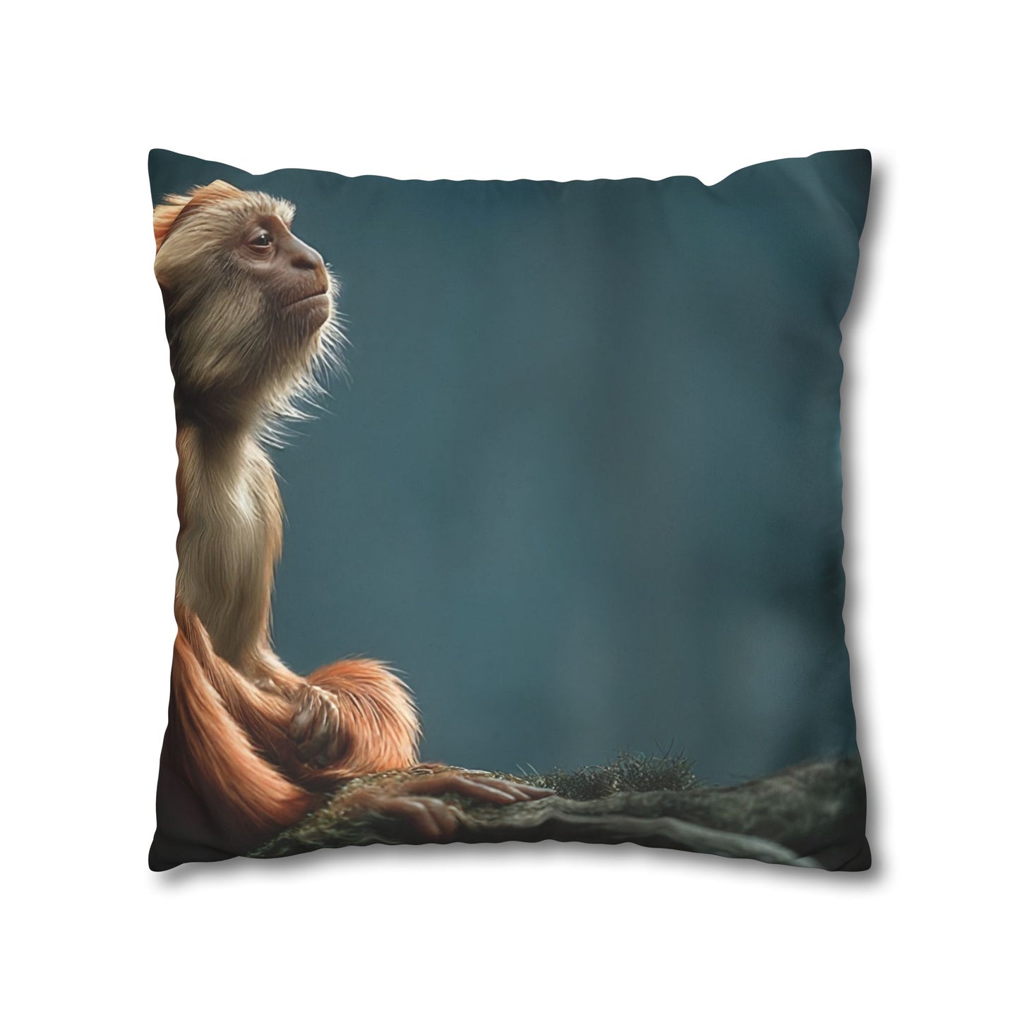 Winged Monkey Guardian Pillowcase – Amber Feathered Sentinel Resting on Moss