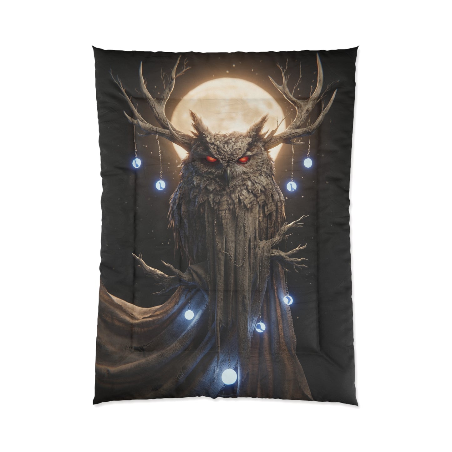 Moonlit Owl Sentinel Comforter – Crimson-Eyed Guardian of the Night