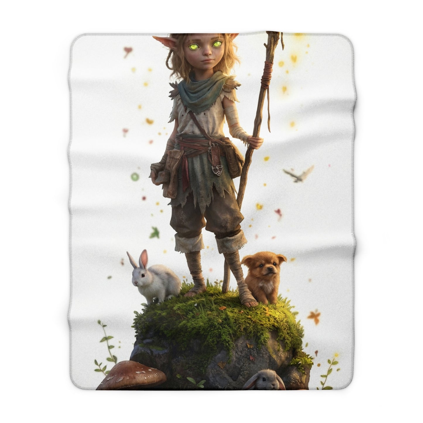 Antlered Guardian Sherpa Fleece Blanket – Mossy Rock Forest Sentinel