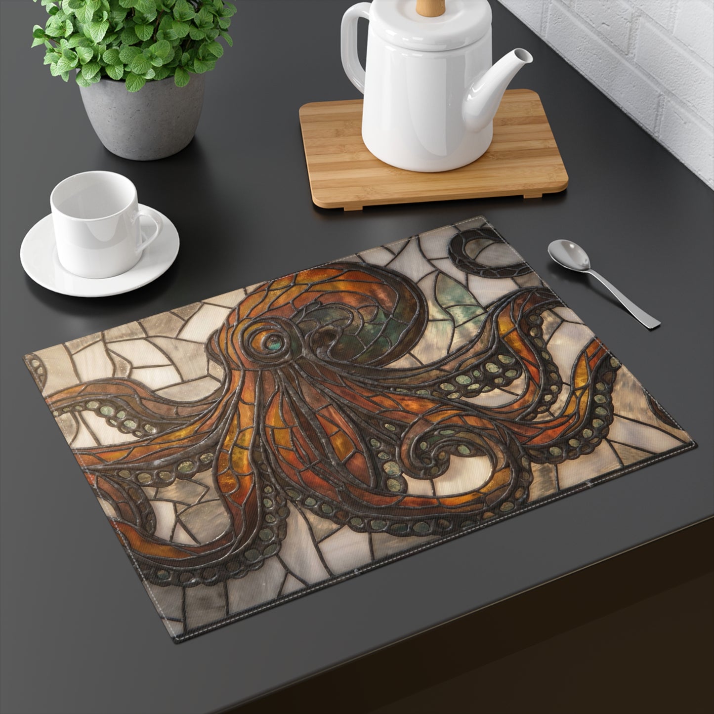 Stained Glass Octopus Placemat – Amber Depths & Art Nouveau Whimsy