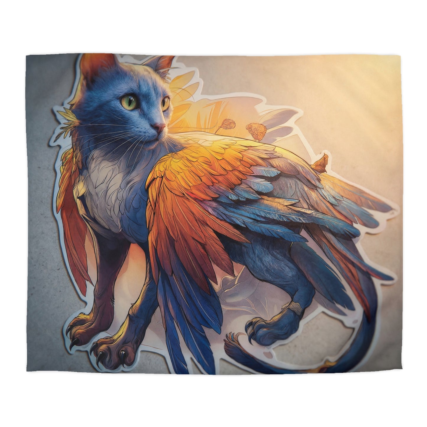 Azure Winged Cat Microfiber Duvet Cover – Sunset Guardian Dreamscape