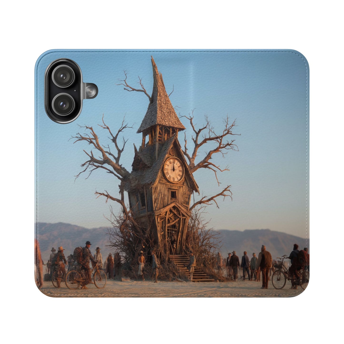 Clocktower Wanderers Flip Cases – Dusty Desert Sentinel Scene