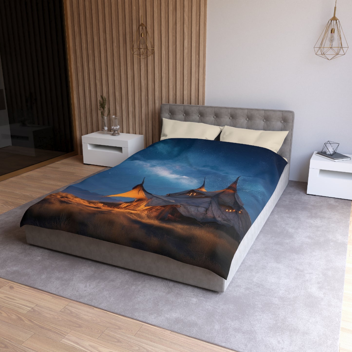 Starlit Nomad Tent Duvet Cover – Milky Way Sanctuary Under Open Skies