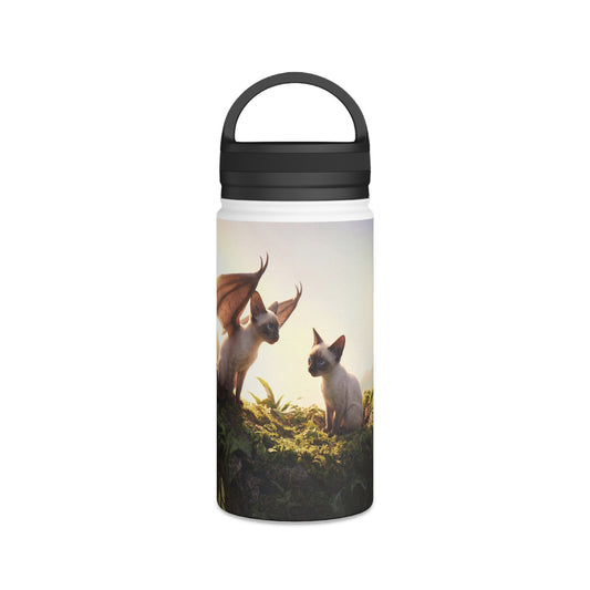 Winged Siamese Kittens Stainless Steel Water Bottle, Handle Lid – Morning Light in the Ancient Grove