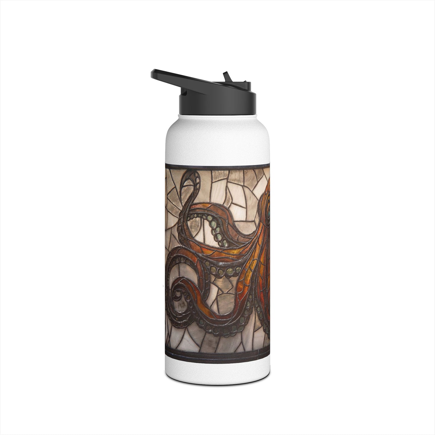 Stained Glass Octopus Water Bottle – Amber Abyss Guardian