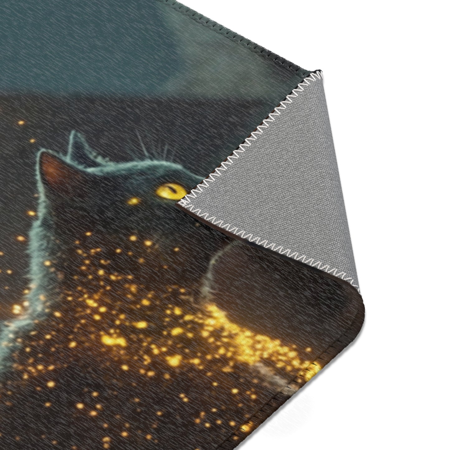 Starlit Cat in Pyramids Area Rug – Midnight Nile Guardian