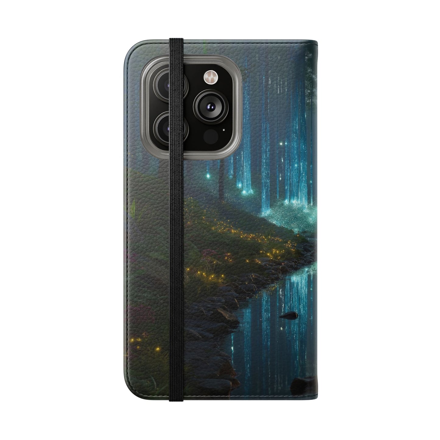 Bioluminescent Forest Flip Cases – Cyan Lightfall Stream Cover