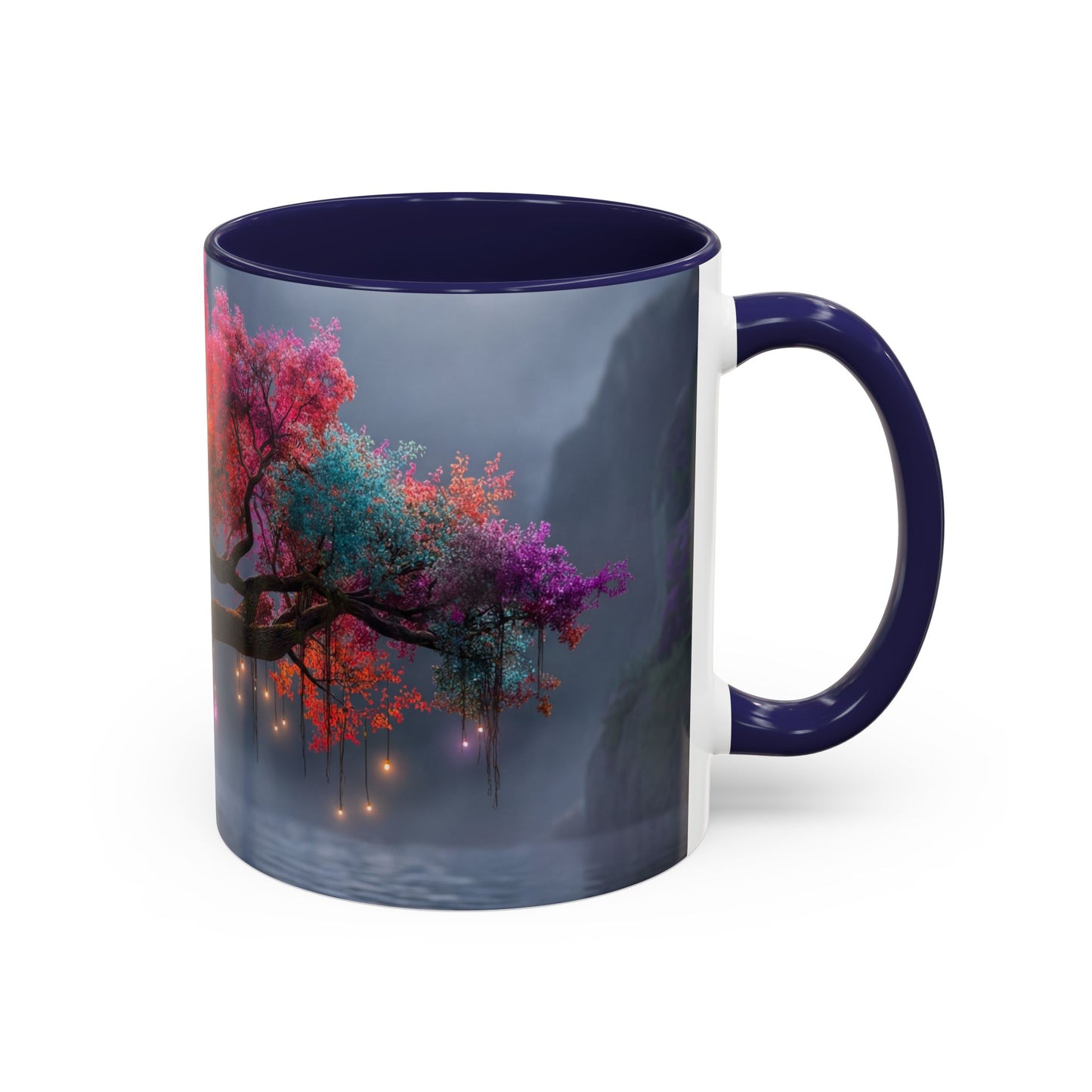 Prismatic River Tree Accent Coffee Mug (11, 15oz) – Neon Canopy Moonlight Reflections