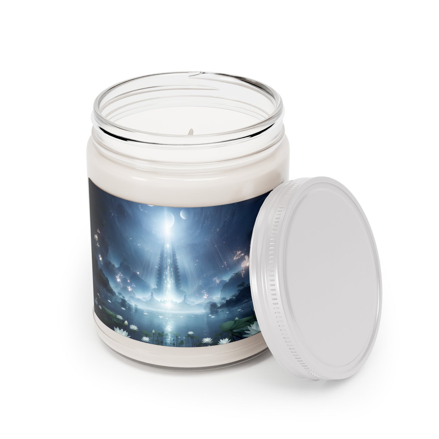 Celestial Lotus Scented Soy Candles with White Lid, 9oz – Moonlit Sanctuary Glow