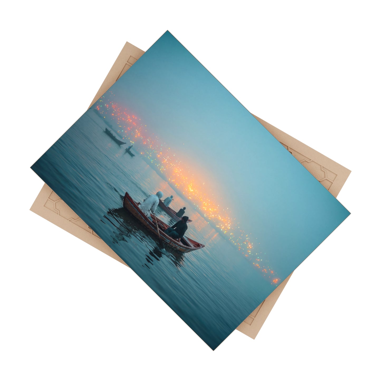 Riverboat Twilight Ceramic Photo Tile – Floating Lights on Misty Waters