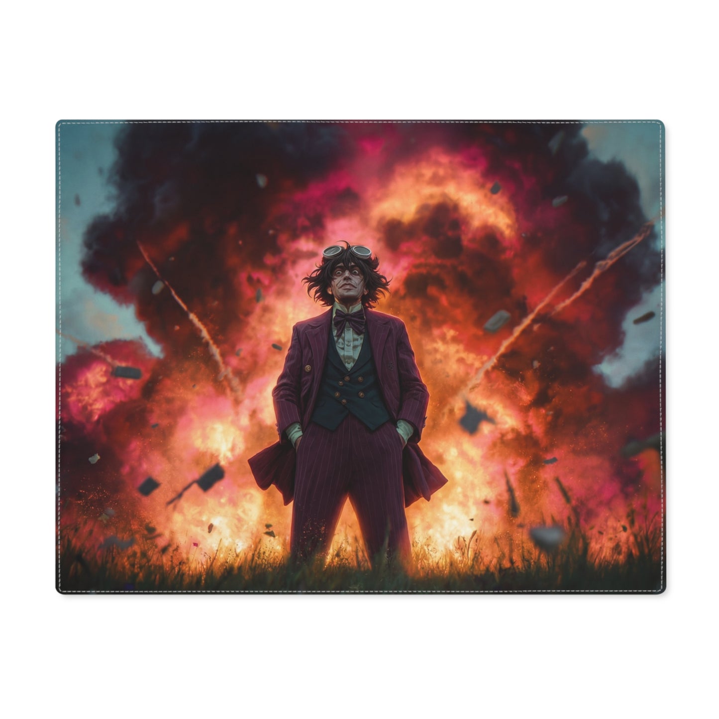 Crimson Explosion Placemat – Unflinching Gaze Amidst Fiery Ruin