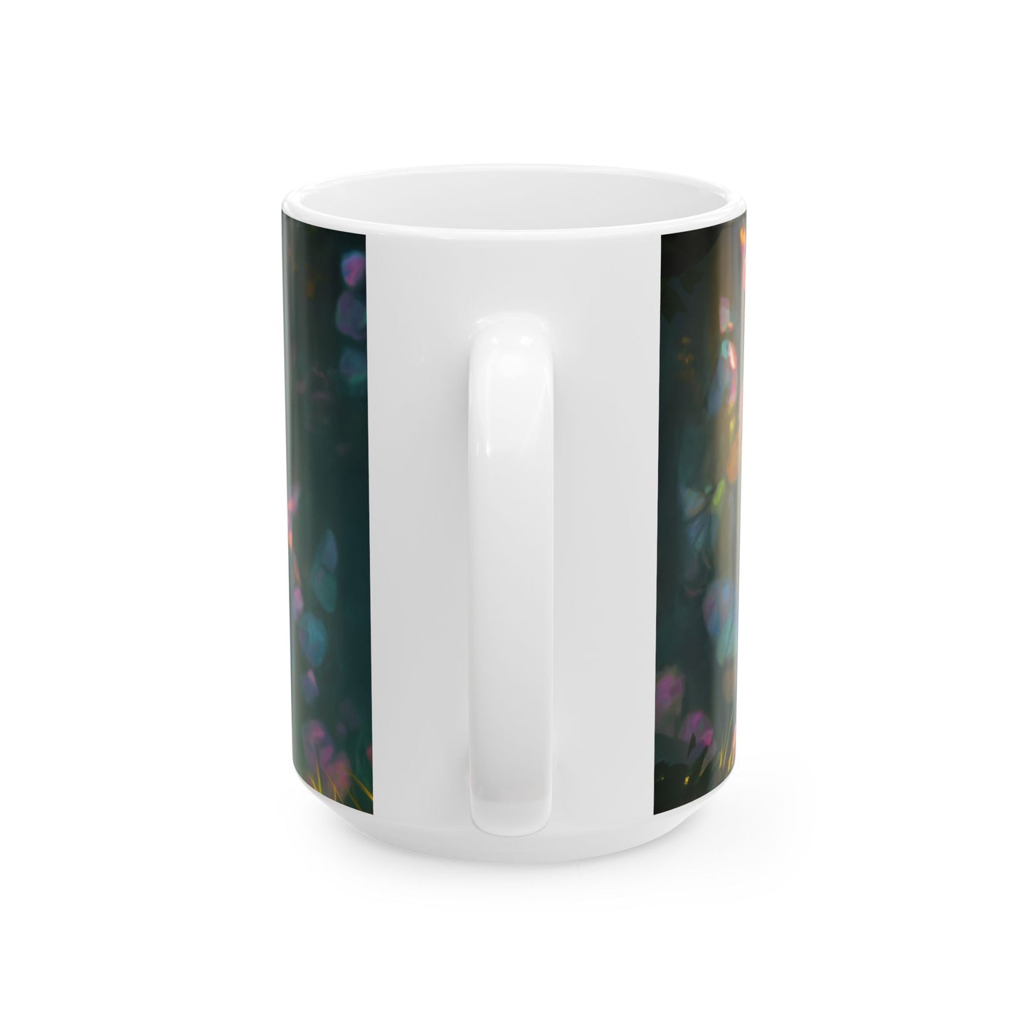 Sunlit Forest Sentinel Ceramic Mug – Amber Light and Whispering Crystals