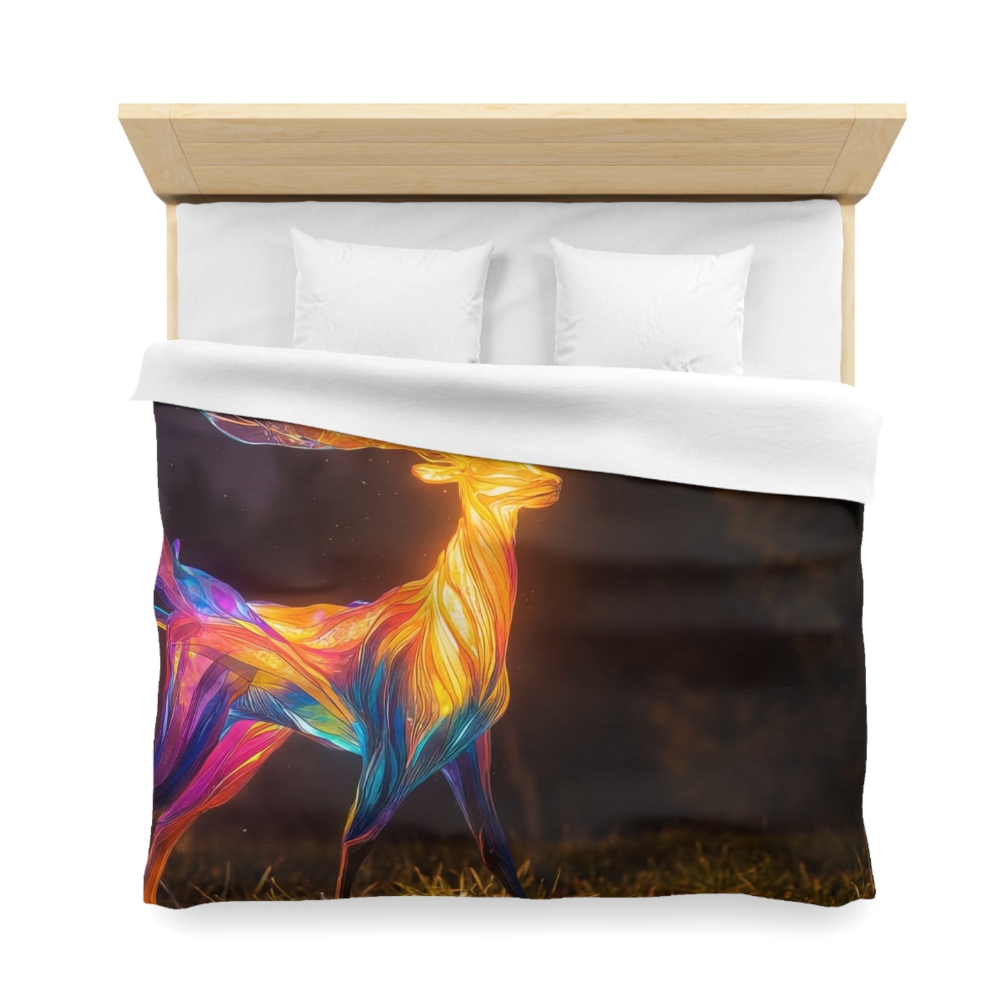 Chromatic Stag Microfiber Duvet Cover – Night Garden Luminescence