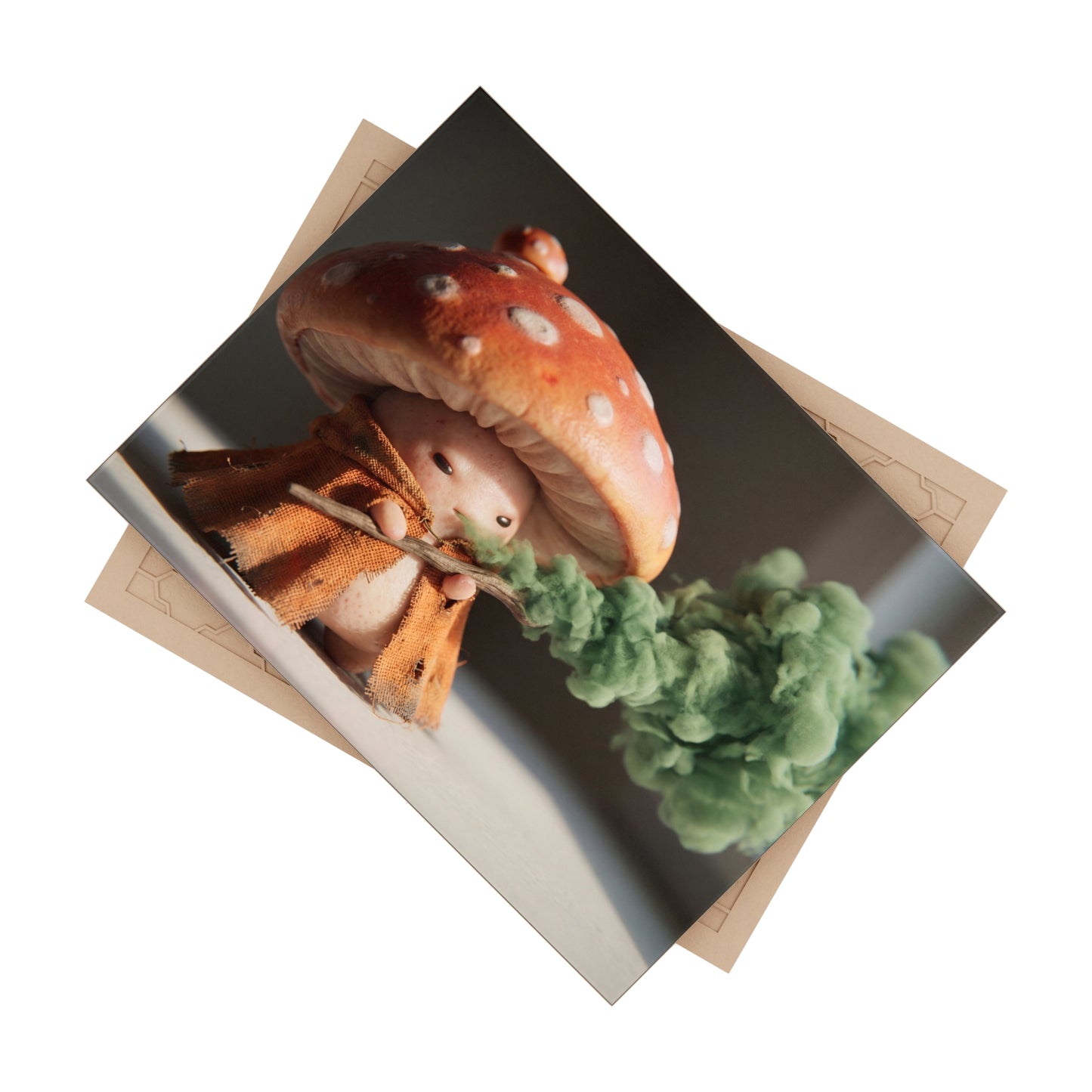 Mushroom Wanderer Ceramic Photo Tile – Gentle Smoke and Sunlit Cap