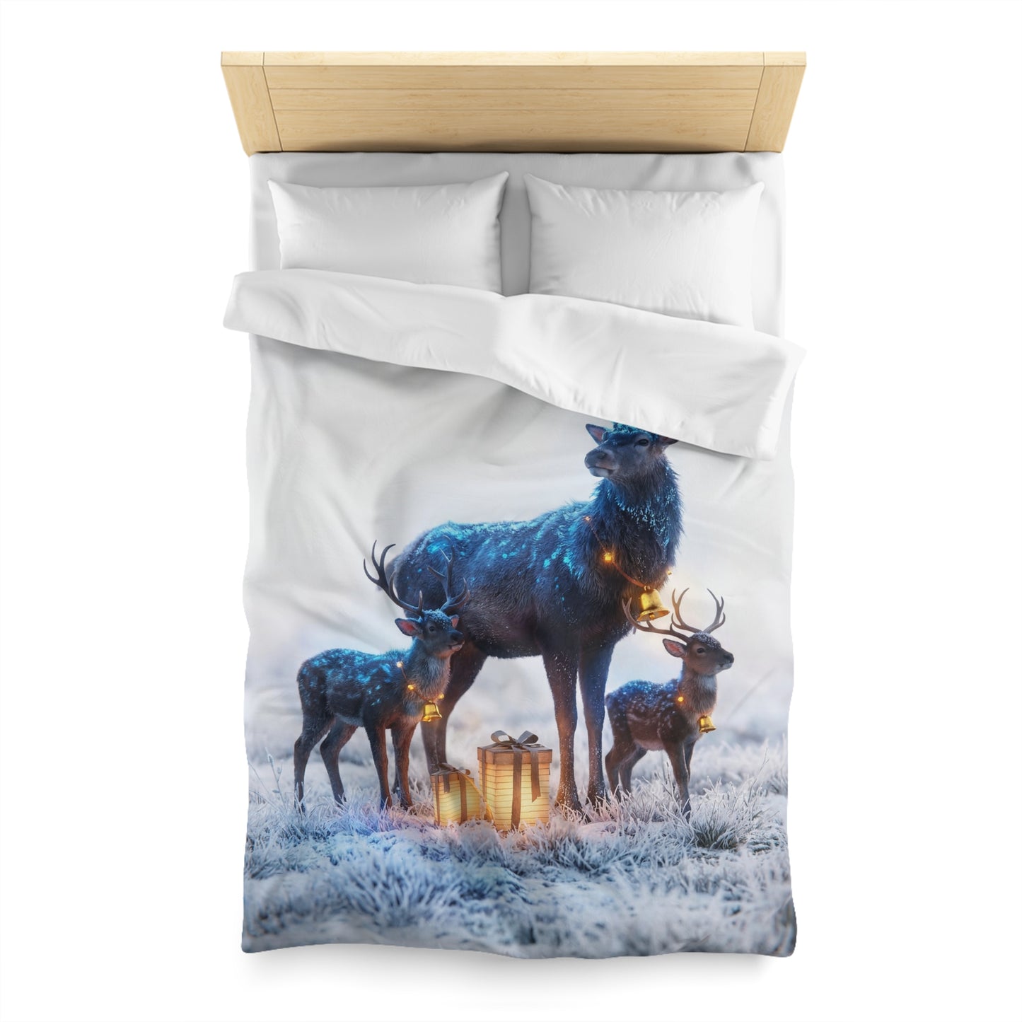 Frostbound Deer Family Microfiber Duvet Cover – Winter’s Gentle Gift Givers