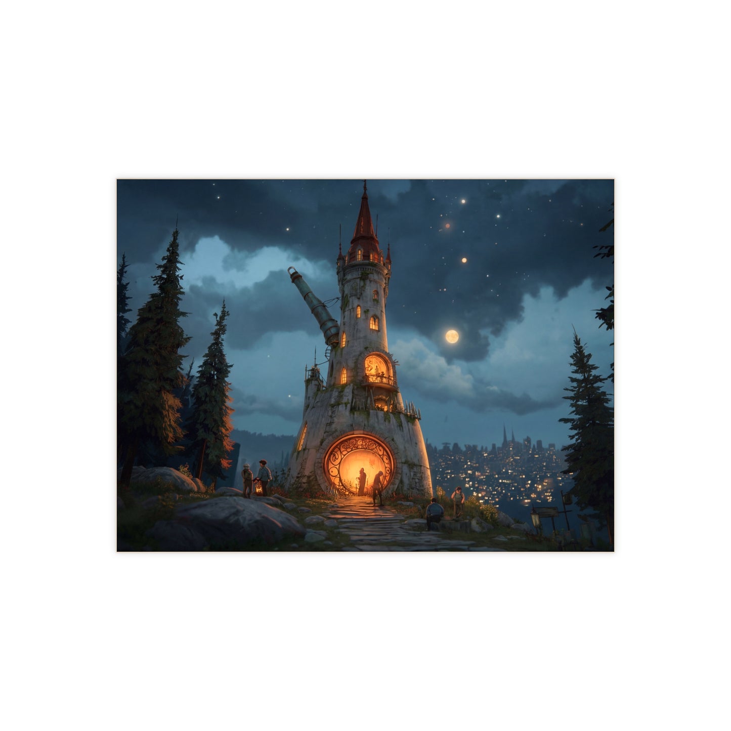 Moonlit Observatory Tower Ceramic Photo Tile – Whispers of the Forgotten Sky