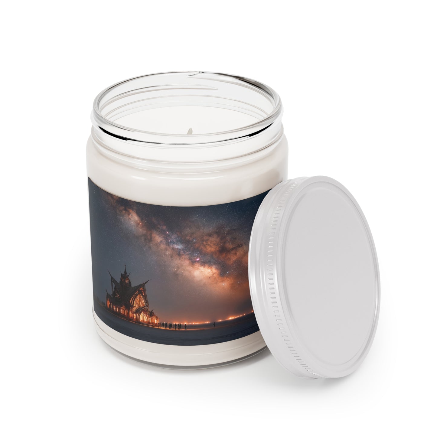Starlit Cathedral Scented Soy Candles with White Lid, 9oz – Celestial Worship in Amber Light