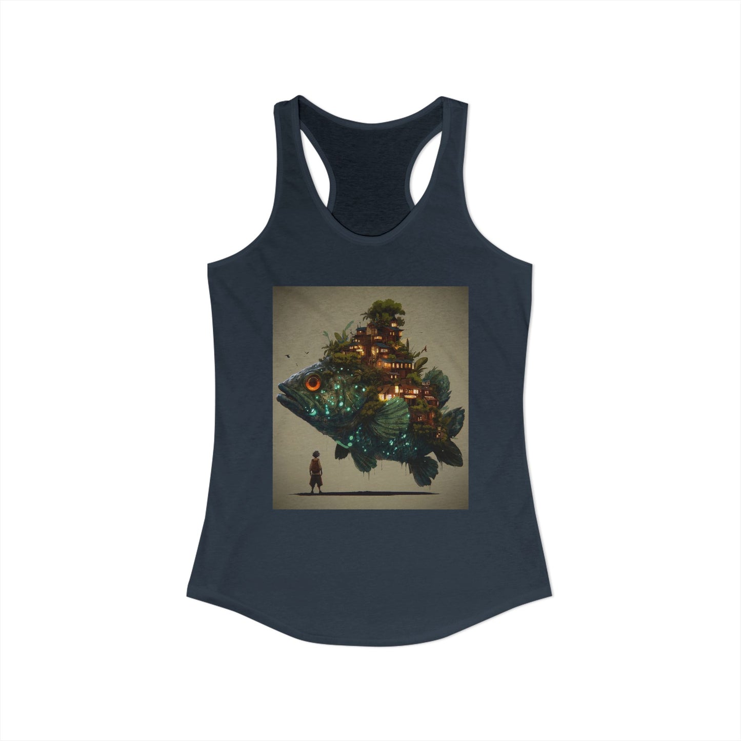 Floating Fish Village Women's Ideal Racerback Tank – Bioluminescent Cityscape Journey