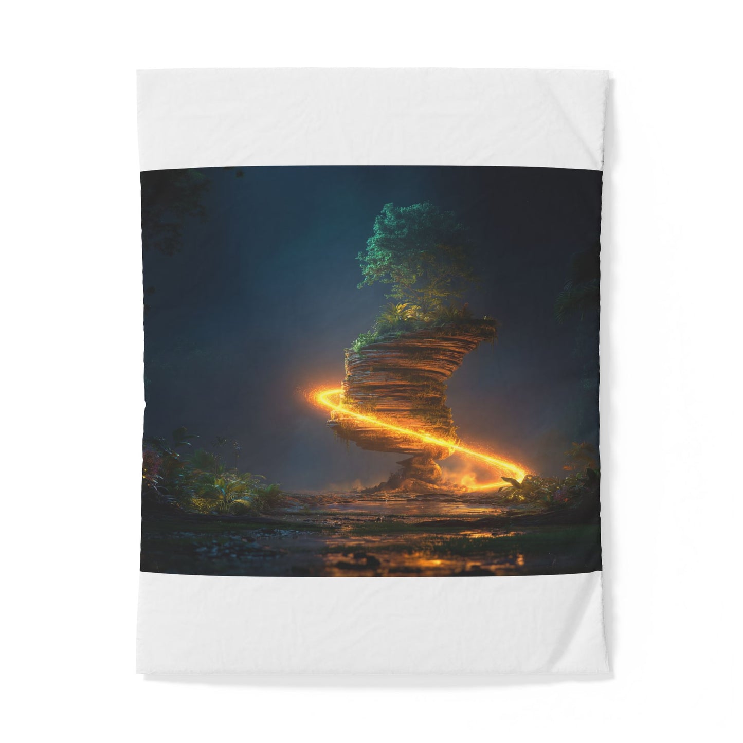 Floating Island Treehouse Duvet Cover – Golden Twilight Sanctuary