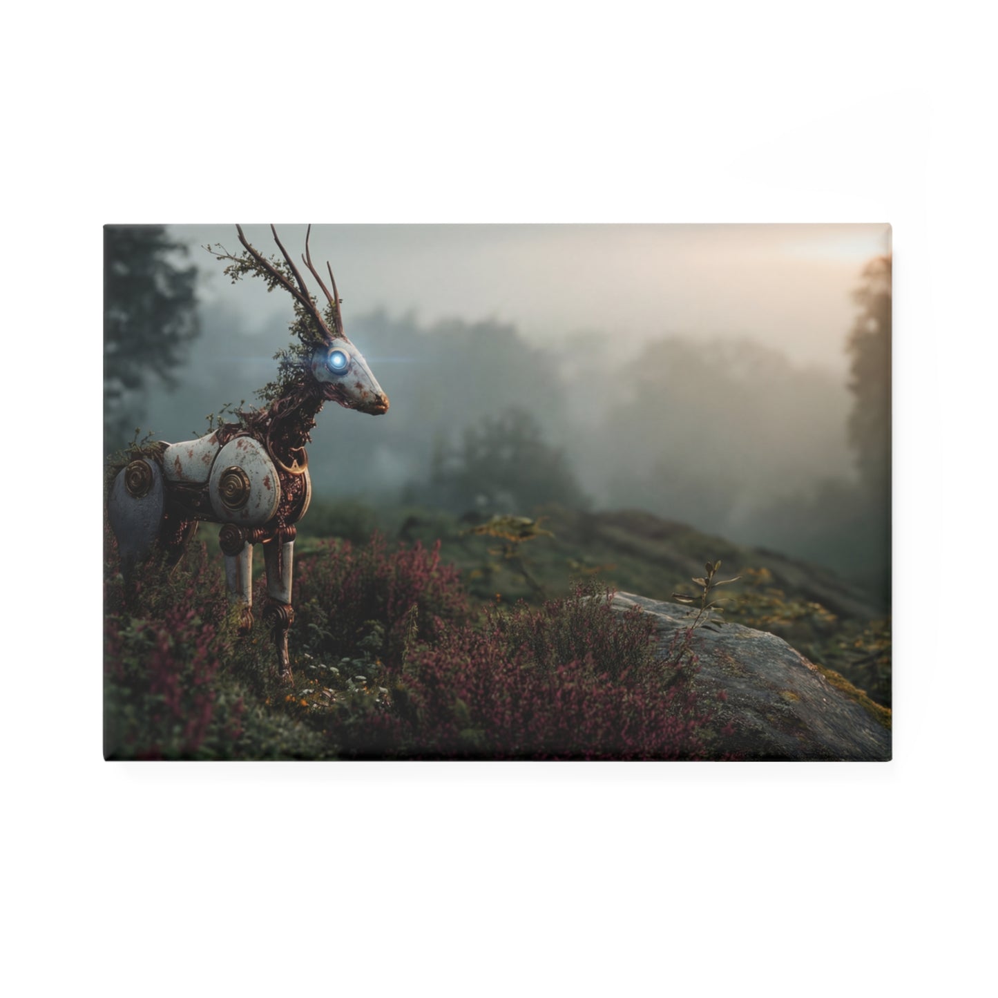 Cybernetic Stag Button Magnet, Rectangle (1 & 10 pcs) – Dawn’s Forgotten Guardian