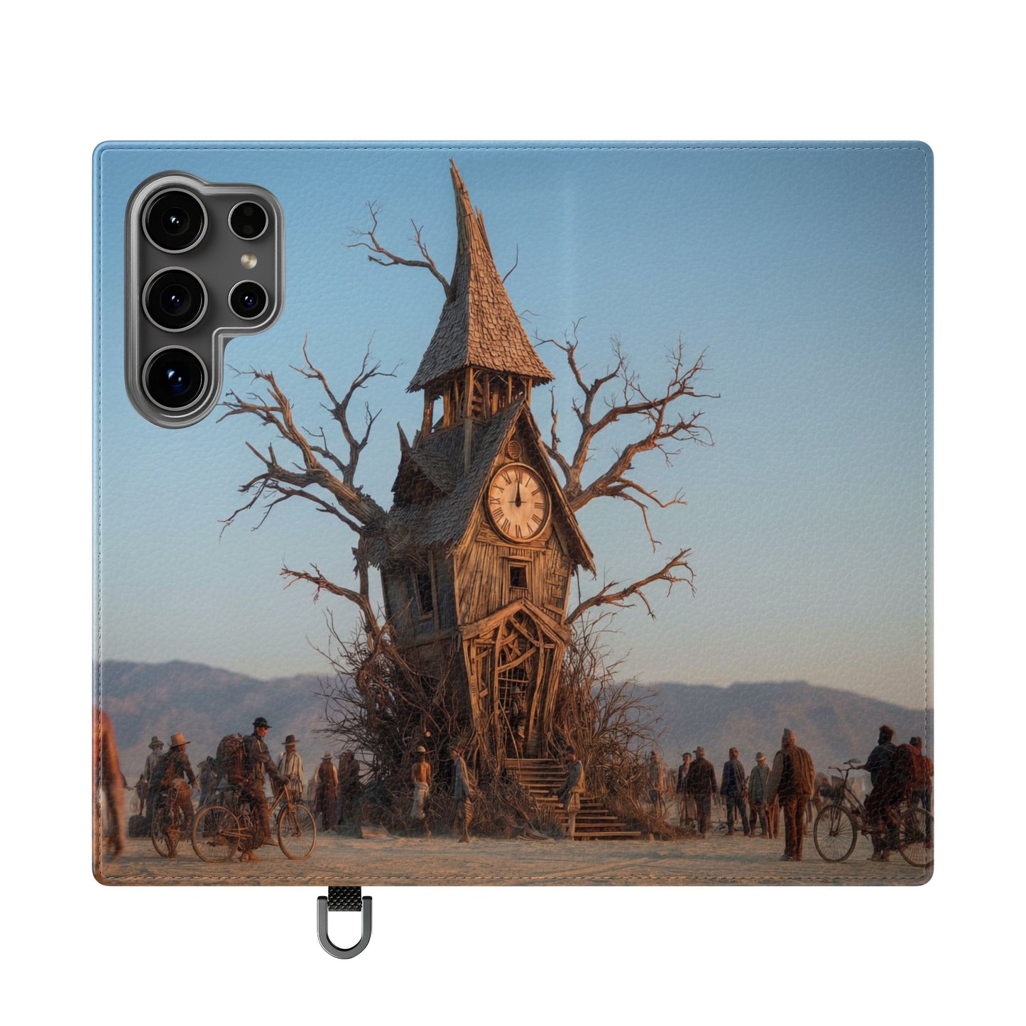 Clocktower Wanderers Flip Cases – Dusty Desert Sentinel Scene