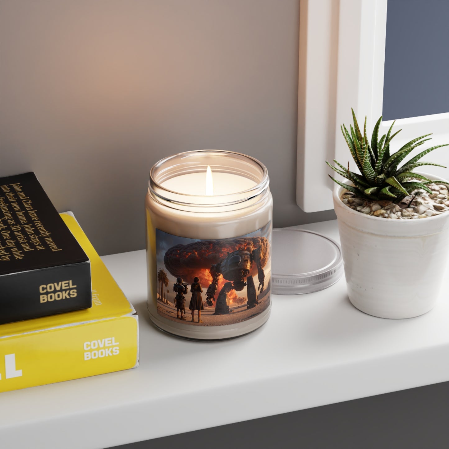 Titan’s Ember Scented Soy Candles with White Lid, 9oz – Witness the Dawn of War