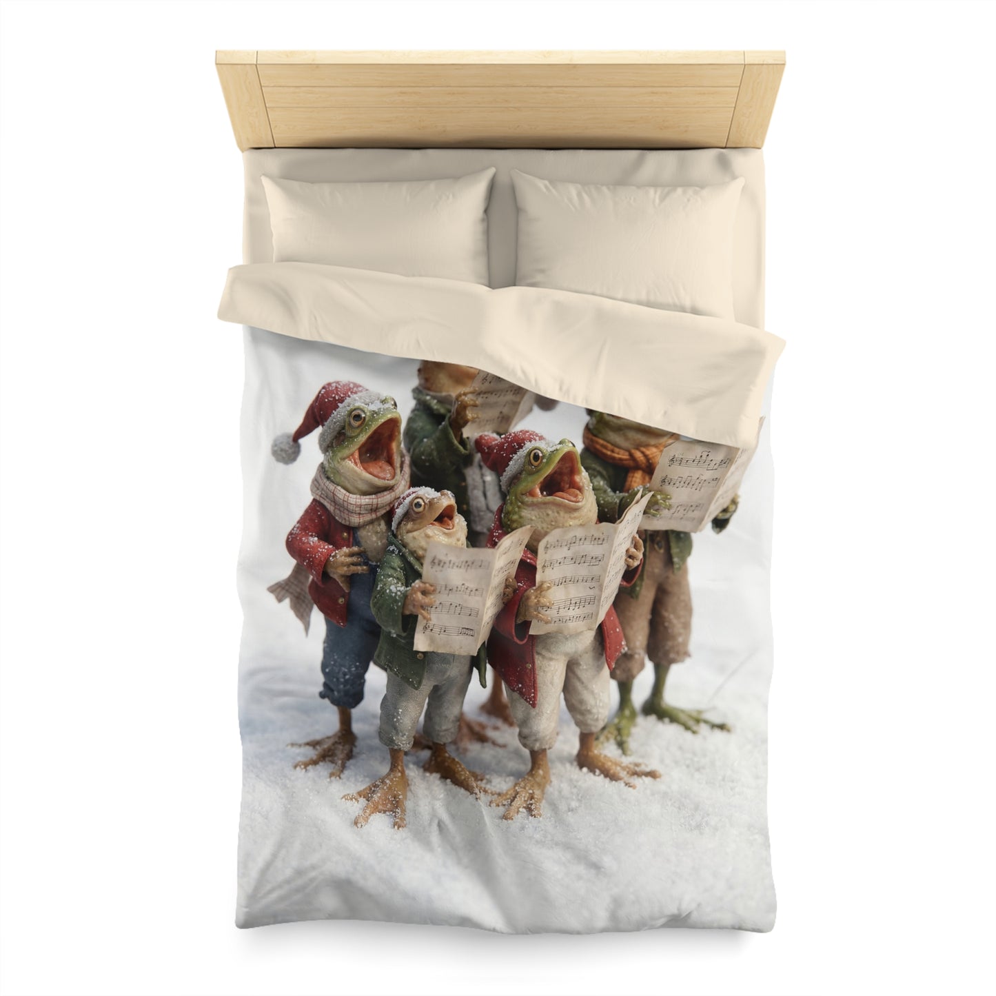 Frogs in Snow Choir Microfiber Duvet Cover – Winter Carolers in Frosty Harmony