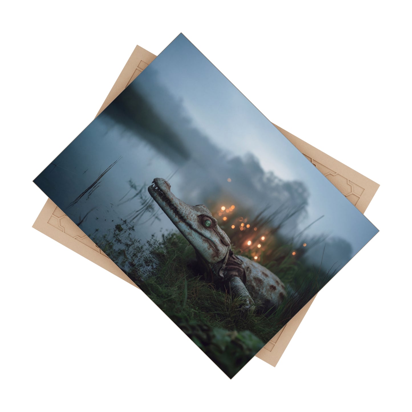 Misty River Crocodile Ceramic Photo Tile – Watchful Eye in Twilight