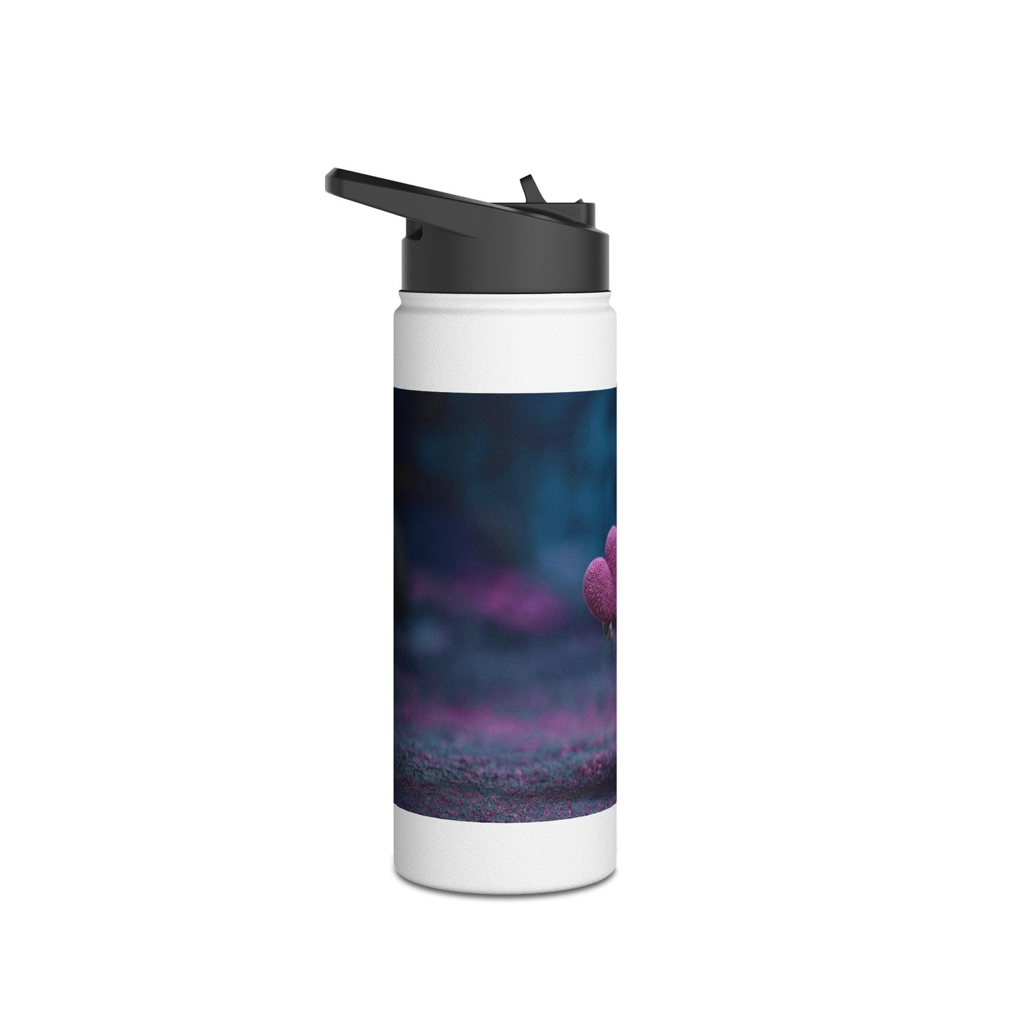 Purple Owl with Velvet Heart Stainless Steel Water Bottle, Standard Lid – Midnight Whimsy Companion