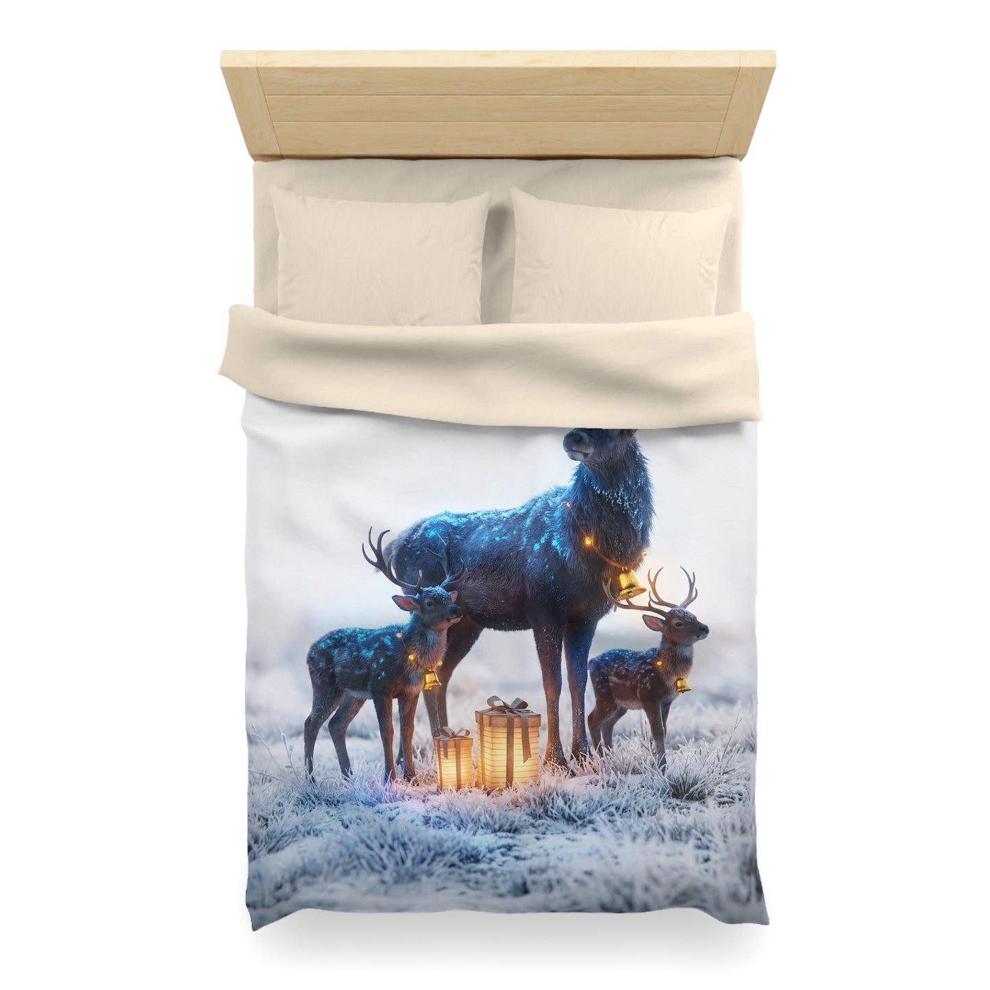 Frost-Clad Deer Family Microfiber Duvet Cover – Whispering Winter Giftscape